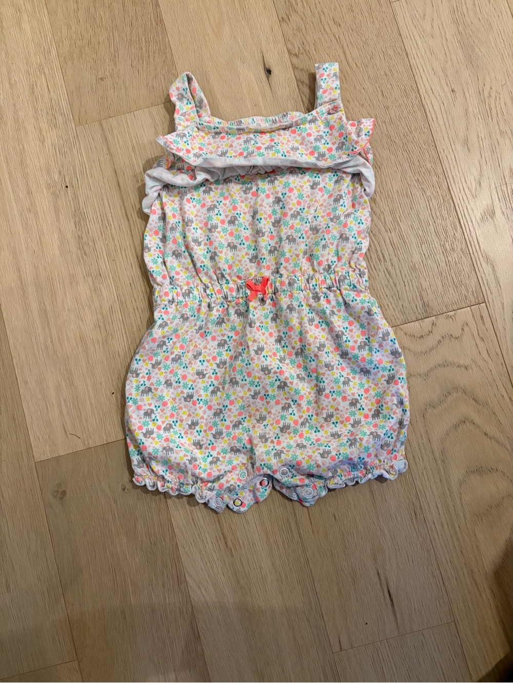 child of mine White Floral Romper with Coral Bow